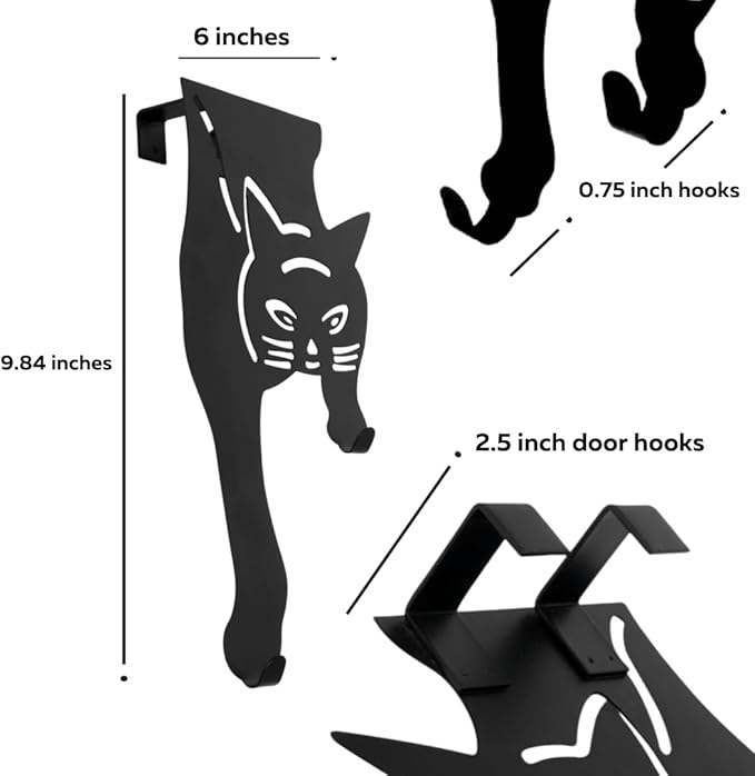 Evelots Cat Over The Door Hooks for Hanging - Black - Over The Door Organizer - Strong Metal Hooks