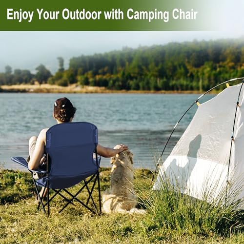 SAILARY 2PCS Folding Camping Collapsible Chairs Heavy Duty Lawn Chair with Cooler Bag, Storage Pocket, Waterproof Bag Outd...