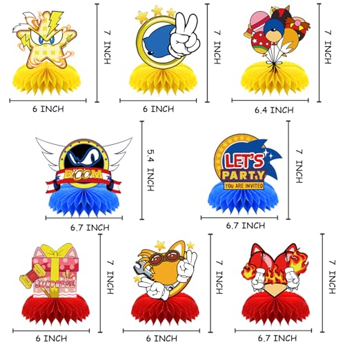 8Pcs Blue Hedgehog Party supplies set Honeycomb Centerpieces Double Sided Table Topper for Birthday Decorations