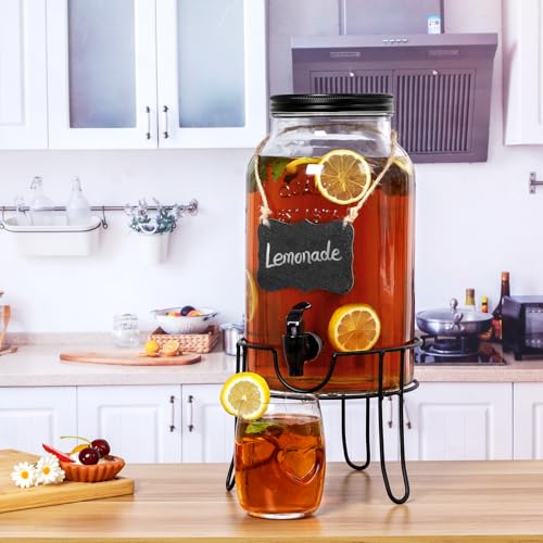1.5 Gallon Glass Drink Dispensers for Parties, Ice Beverage Dispensers with Stand, Glass Water Dispenser with Spigot, Laun...