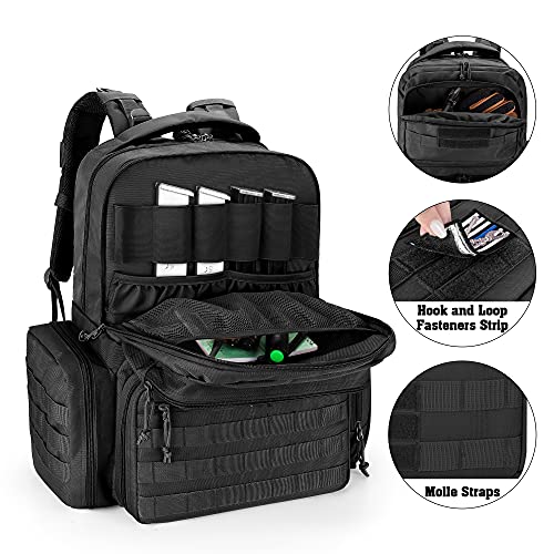 DSLEAF Tactical Pistol Backpack with 6 Pistol Cases, Gun Range Backpack with 10x Magazine Slots for Shooting and Hunting