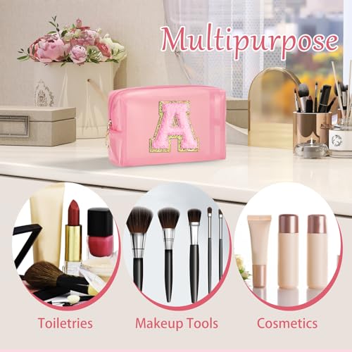 SEFORICO Clear Makeup Bag for Women - Small Personalized Initial Cosmetic Bags A-Z Chenille Letter Make up Pouch Waterproo...