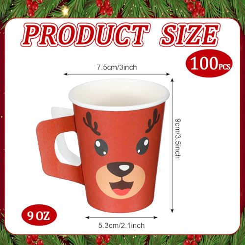 Mumufy 100 Pcs Christmas Disposable Cups with Handles 9 oz Xmas Coffee Paper Cups for Hot Chocolate, Cocoa & Beverages Bul...