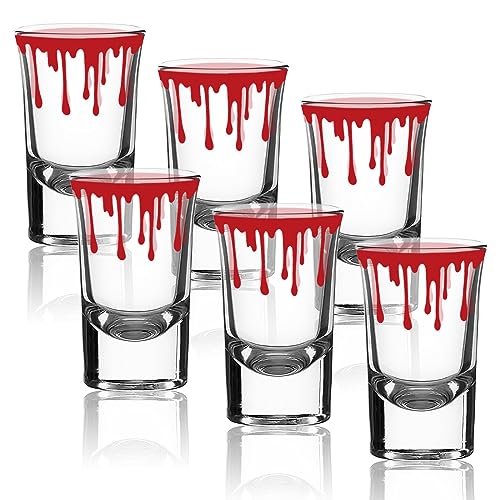 Whaline 6 Pack Halloween Shot Glasses Blood Splattered Drinking Glasses 1.7oz Horror Bloody Small Glass Shot Cups Hallowee...