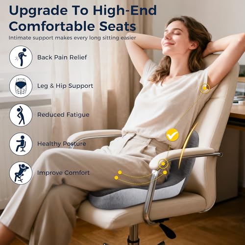 SSPATIOS Seat Cushion, Office Chair Seat Cushions for Office Chair with L-Shaped Ergonomic Design, Memory Foam Chair Cushi...