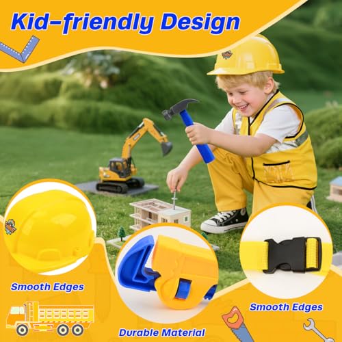 Construction Worker Role Play Costume Dress-Up Set, Costume Kids Construction Tool Set Toddler Worker Boys Pretend Builder...