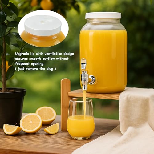1 Gallon Large Glass Drink Dispensers with Stand for Parties, Glass Iced Beverage Dispensers with Spigot, Reusable Water D...