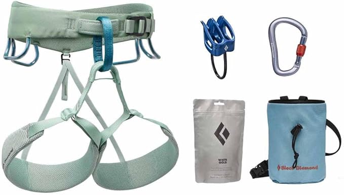 BLACK DIAMOND Women’s Momentum Harness Rock Climbing Package | Climbing Harness, Belay Device, Carabiner & Chalk Bag Set |...
