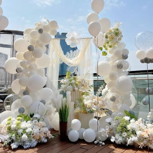 Awenztech White Balloons 12 inch, White Latex Balloons 50pcs Party Balloon for Engagement Bachelorette Bridal Shower Weddi...
