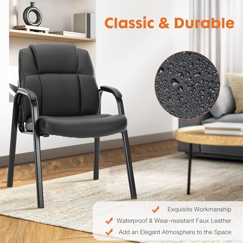 Sweetcrispy Waiting Room Office Guest Chairs Set of 2, PU Leather Big and Tall No Wheels Executive Office Chair with Padde...