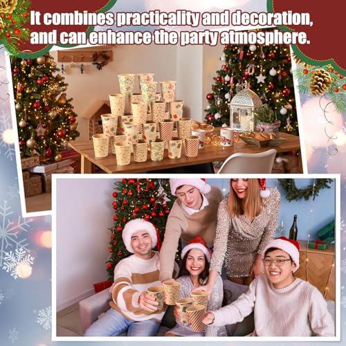 Qinyoung 120 Pcs Christmas Disposable Cups 8 oz Xmas Holiday Coffee Tea Paper Cups for Cold Beverage Hot Cocoa Chocolate D...