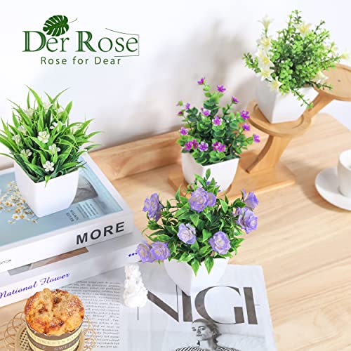 Der Rose 4 Pack Small Fake Plants Mini Artificial Faux Plants Indoor with Flowers Spring Decorations for Home Room Farmhou...