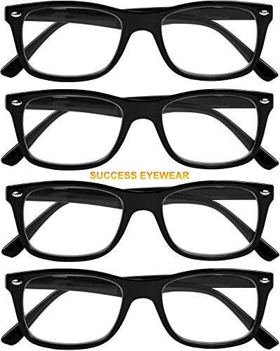 Success Eyewear Reading Glasses Set of 4 Black Quality Readers Spring Hinge Glasses for Reading for Men and Women