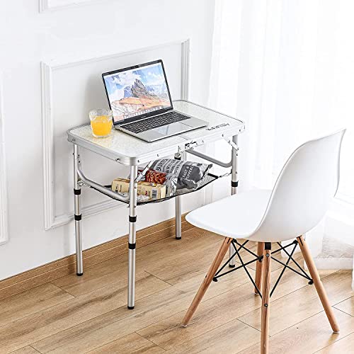 Small Folding Table 2 Foot, Portable Camping Table with Mesh Holders,Lightweight Aluminum Adjustable Height, with Carry Ha...