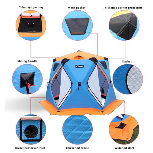 Large Insulated Ice Fishing Tent with Stove Jack – Warm Shelter for 6-12 People, Windproof, Double-Zipper Doors, 4 Vents, ...