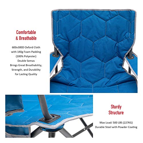 SUNNYFEEL Oversized Folding Camping Chair 500 LBS Heavy Duty Lawn Chairs with Blue Portable Folding with Armrest, Cup Hold...
