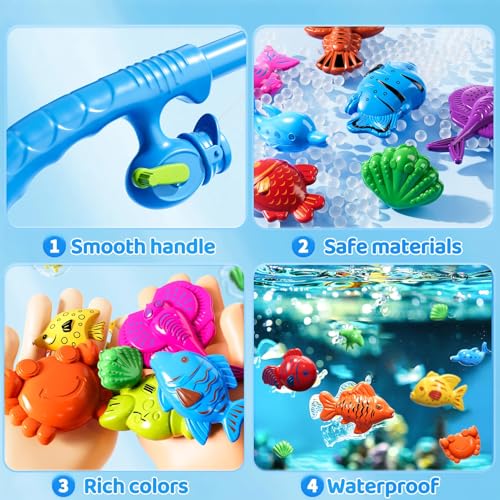 Magnetic Fishing Pool Toys Game for Kids Toddlers 3-5 4-8, Fishing Water Table Bathtub Toy with Inflatable Pool Pole Rod N...