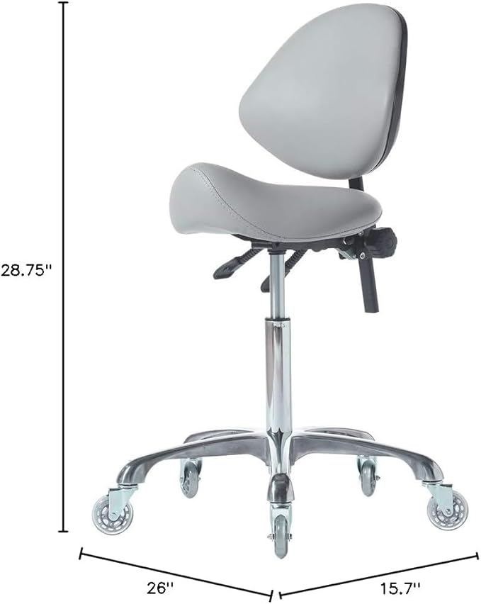 FRNIAMC - Adjustable Hydraulic Roller Saddle - Heavy Duty (450 lbs) - Beauty Salon, Massage, Clinic and Office - Grey
