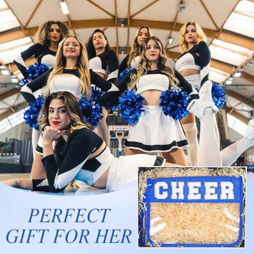 Kacctyen 20 Pcs Chenille Letter Cheer Bags Cheerleader Clear Makeup Bags Snacks Pouch Bulk Preppy Patch Cosmetic Pouch with Wrist Strap Zipper for Travel Team Cheerleaders (Blue)