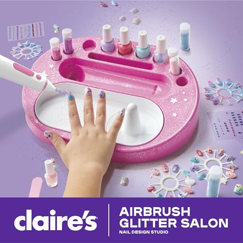 Claire's Kids Nail Art Kit, 67-Piece Airbrush Glitter Salon Nail Charms & Accessories Set, Polish, Press-On Nails, Sticker...