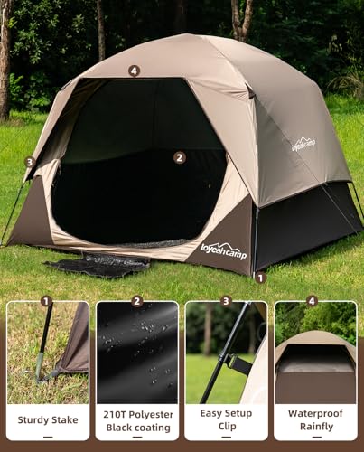 LOYEAHCAMP 4 Person Blackout Camping Tent, Easy Setup Waterproof Family Dome Tent for Camping with Rainfly, Portable Doubl...