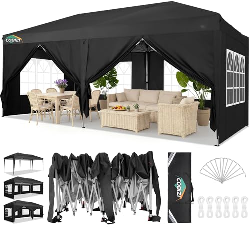 COBIZI Canopy 10x20 Pop Up Canopy Tent with 6 Sidewalls Party Tents for Parties Weddings Backyard Waterproof Outdoor Comme...