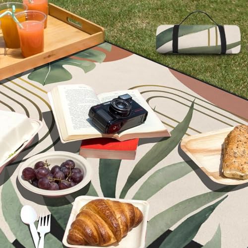 QXWREL Extra Large Picnic Outdoor Blanket 60''x80'' Boho Plant Waterproof and Sandproof Picnic Mat for Beach Foldable Camp...