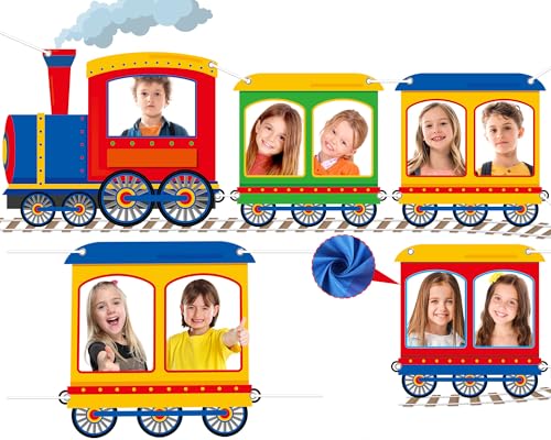 Train Shaped Photo Prop Selfie Frame Party Banner Large Fabric Steam Car Photo Booth Prop Decoration Colorful Train Backgr...