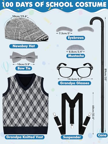 Luces 100th Days of School Costume, Boys Old Man Costume Vest Hat Accessories, Kids 100th Day of School Cosplay Outfit