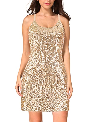 MANER Women's Glitter Sequin Dress Adjustable Spaghetti Strap Sparkle Party Dresses
