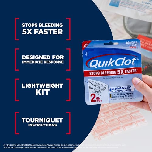 Adventure Medical Kits Trauma Pak III with QuikClot & QuikClot Gauze 3" x 2’ - Medical Kit with Gloves, Gauze, Dressing & ...