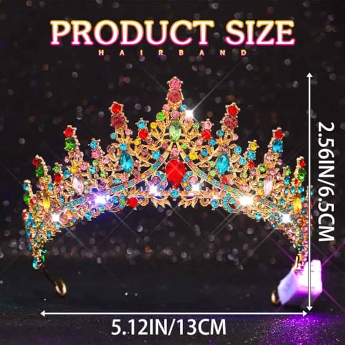 Urieo Light Up Crystal Crown Colorful Rhinestone Tiara Headbands Carnival Princess Prom Halloween Hair Accessories for Women