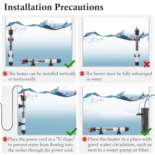 FEDOUR Aquarium Heater 50W 100W 300W, Submersible Glass Fish Tank Heater for Fresh and Salt Water (50W)