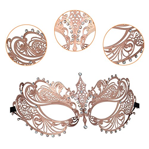Thmyo Women's Laser Cut Metal Venetian Halloween Mardi Gras Party Mask(Rose gold)