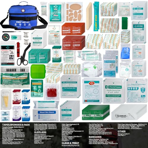 Professional 435 Pieces Large First Aid Kit - Includes Compressed Gauze - Compartments Emergency Medical Kit for Home, Cam...