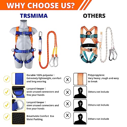 TT TRSMIMA Safety Harness Fall Protection Kit: Full Body Roofing harnesses with Shock Absorbing Lanyard - Updated Comforta...