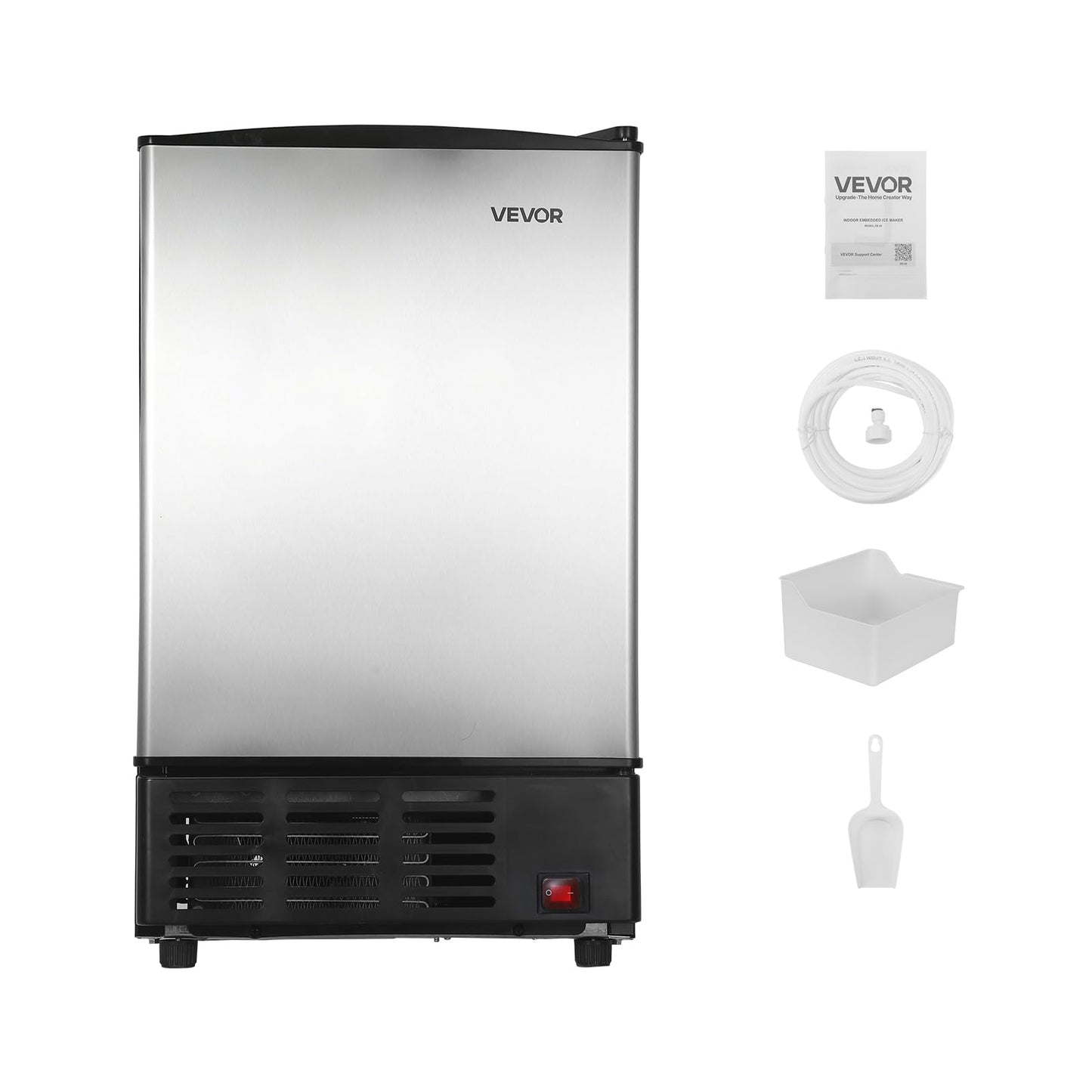 VEVOR 15" W Under Counter Ice Maker, 15 LBS/Day Crescent Ice Maker Built-in with 11LBS Storage Bin & Reversible Door, Freestanding Ice-Making Machine for Commercial Home Kitchens - No Drain Required