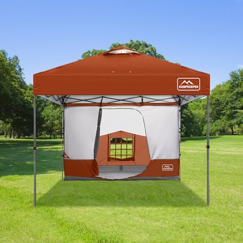 KAMPKEEPER Side Tent for 10 x 10 ft Pop Up Canopy, Easy Setup Gazebo Attachment, Camping Tent Orange (Canopy and Bracket N...