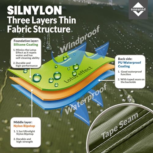Onewind Lightweight Poncho Shelter, Solitary Shelter Cape Silnylon Emergency Survival Shelter Ultralight Minimalist Shelte...