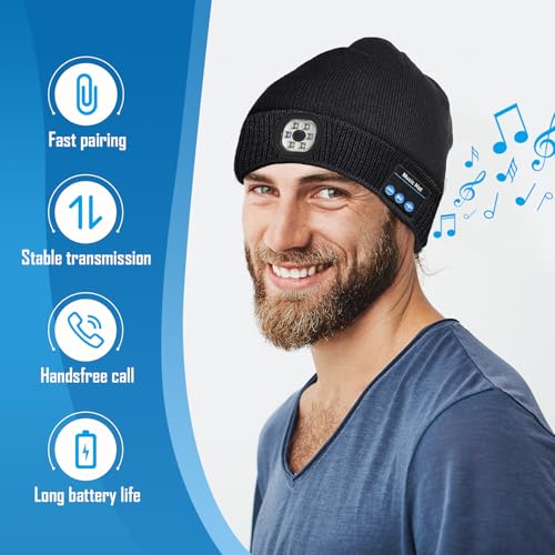 Gifts for Men, LED Bluetooth Beanie Hat, Valentines Day Gifts for Him, Anniversary Birthday Gift for Men Dad Him Husband G...