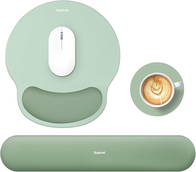 Sushret Mouse Pad and Keyboard Wrist Rest, 3-in-1 Gel Memory Foam Ergonomic Mouse Pad with Wrist Rest Set,Gaming Mousepad ...