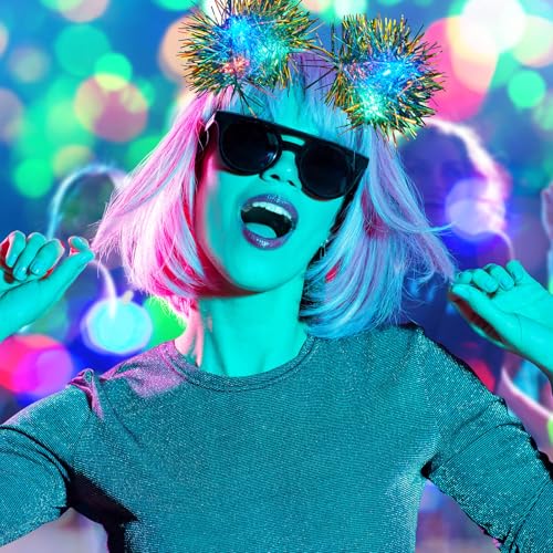Juexica 16 Pcs Lighted Cat Ears Headband with Color Change LED Cat Headband Rave Hair Accessories for Women (Classic Color)