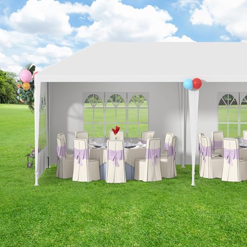 10x30 Outdoor Canopy Patio Tent Camping Gazebo Events with 5 Removable Walls for [Party] Wedding BBQ Cater, White