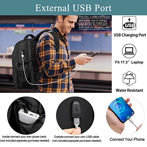 Extra Large Backpack for Men 50L,Water Resistant 17.3 inch Travel Laptop Backpack with USB Charging Port,TSA Friendly Big ...