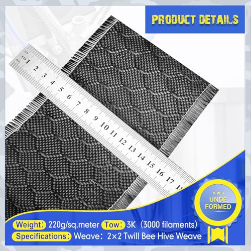 VitalCozy 5Ft x 4" Bee Hive Carbon Fiber Fabric Roll Sheet Carbon Fiber Cloth 2x2 Twill Weave 3k/ 220g Honeycomb Sheet for...