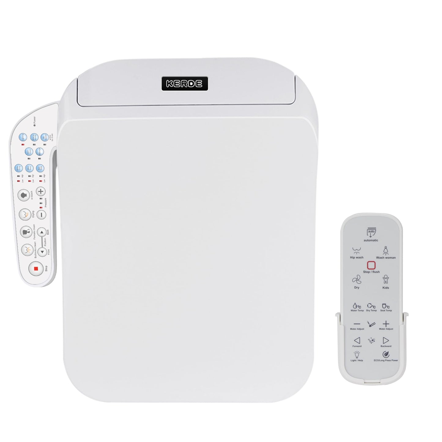 KERDE F30B Square Electric Bidet Toilet Seat - Heated Seat, Warm Water Cleansing, Air Dryer, Adjustable Nozzle, Remote Control, Energy Saving, Easy Installation for Square Toilets