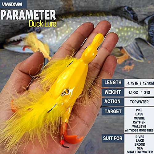 VMSIXVM Duck Lures for Bass Fishing, Realistic Topwater Baby Duckling Baits Floating Artificial Hard Swimbaits for Pike Mu...