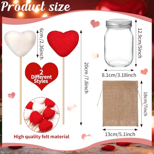 Youyole Rustic Valentines Day Table Decorations Set, Mason Jars Valentines Centerpiece Decor with 12 Pcs Red White Felt He...