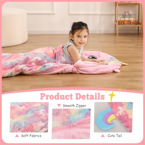 Kyerlish Kids Sleeping Bag, Plush Toddler Slumber Bag 2-in-1 Pillow, Soft Sleeping Bag, Nap Mats for Preschool,Daycare,Tra...