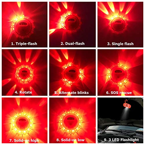 Ecoangel USB Rechargeable LED Road Flares Emergency Lights-Roadside Warning Car Safety Beacon Flashing Disc Flare Kit with...